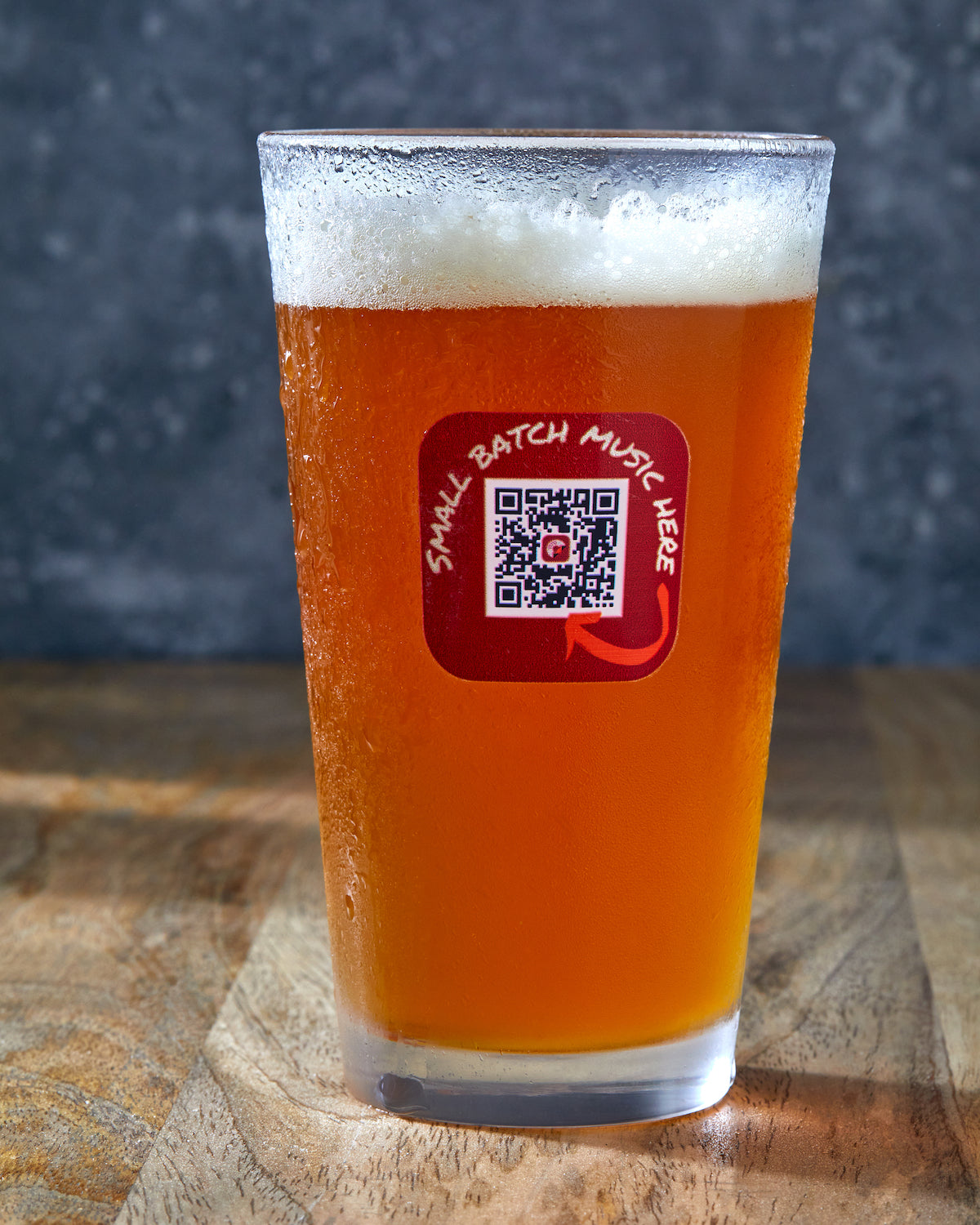 Music Discovery App Pint Glass with QR code